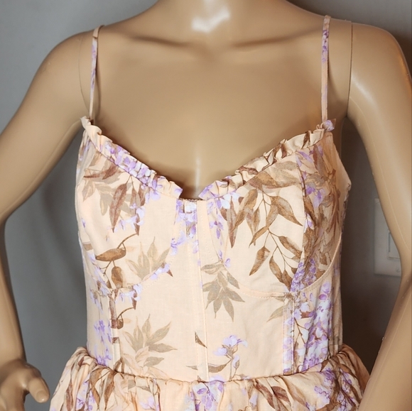 NWT House of Harlow Corset Tiered Linen/Rayon. Peach/Lavender Midi Dress. Medium - Picture 13 of 15